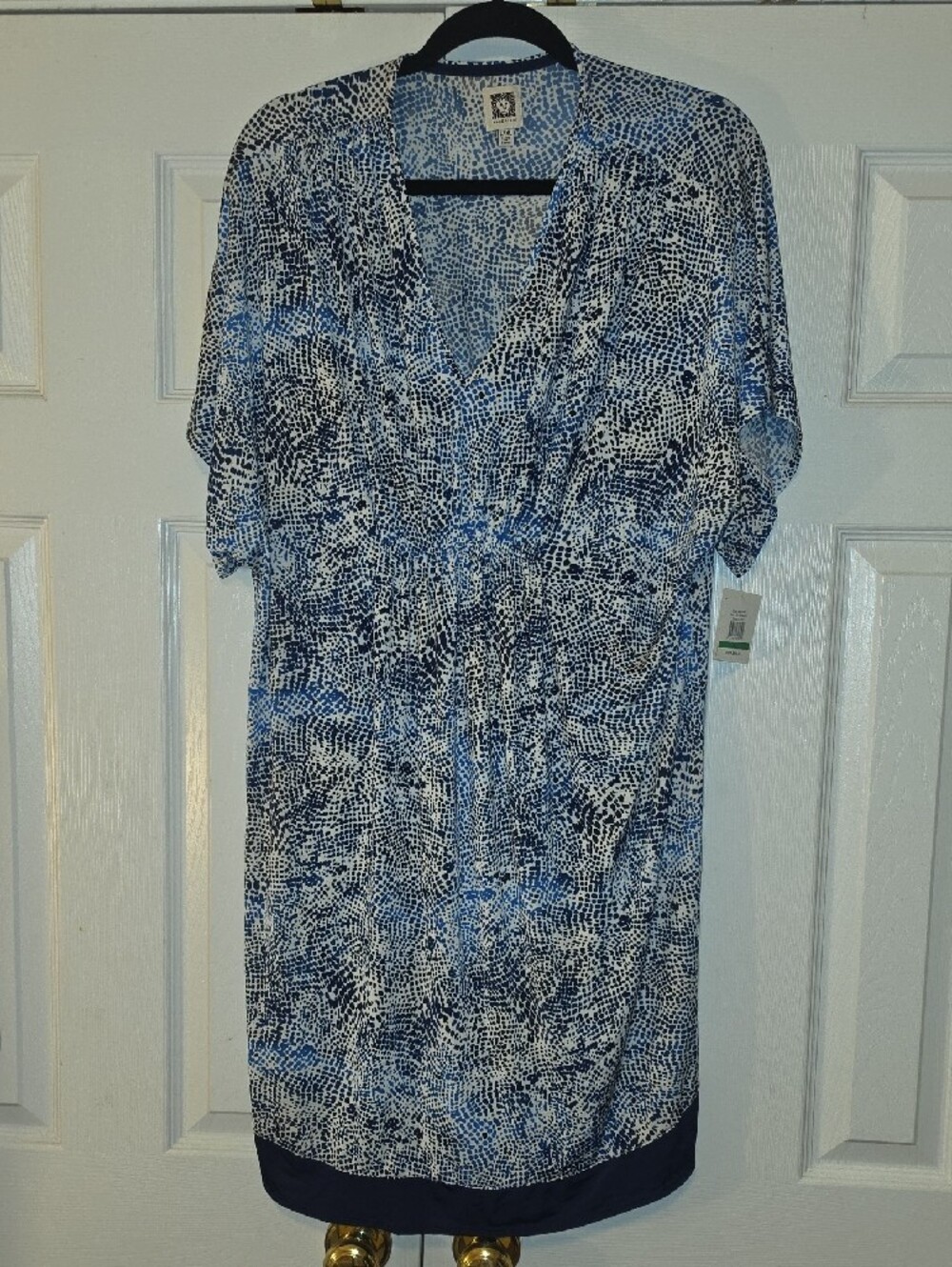 Anne Klein White and Blue Spotted Print Dress